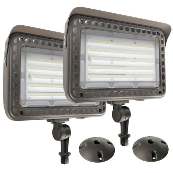 600-Watt Equivalent Bronze Outdoor 18,000 Lumens High Output Dusk-to-Dawn, Integrated LED Flood Light, 5000K, 2-Pack
