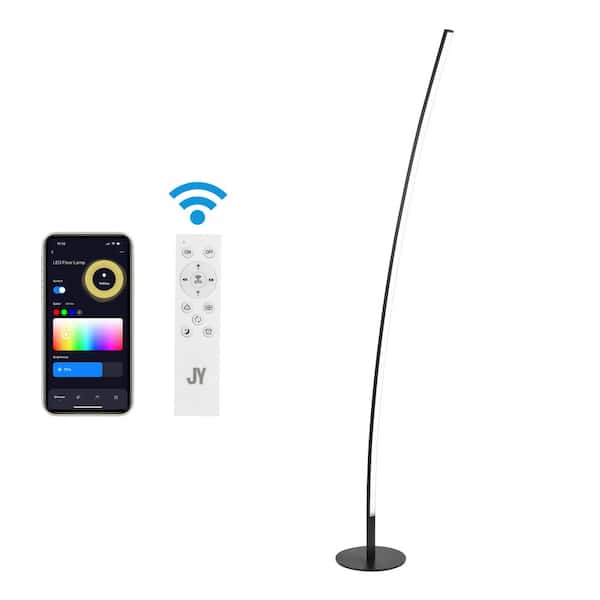 JONATHAN Y Malthe 71 in. Black Modern Contemporary Aluminum/Iron Arc Integrated LED Standard Floor Lamp, Black