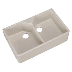 Farmhouse Apron Front Fireclay 32 in. 1-Hole Double Bowl Kitchen Sink in Bisque