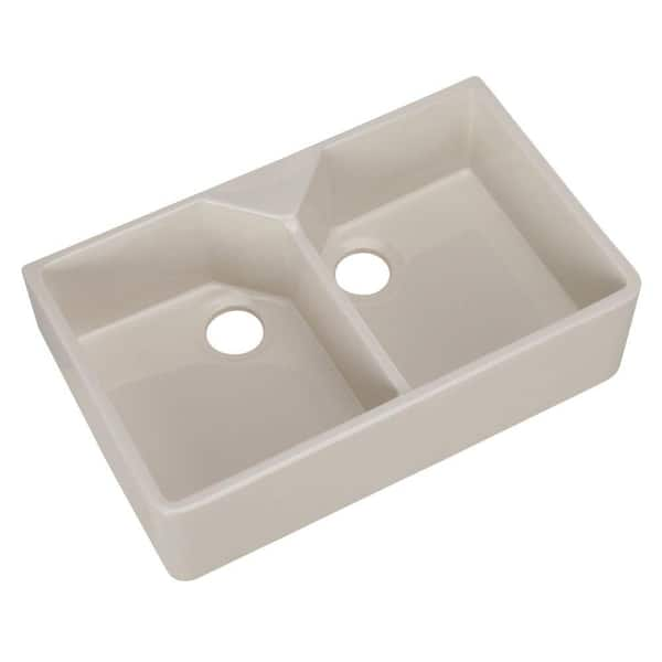 Unbranded Farmhouse Apron Front Fireclay 32 in. 1-Hole Double Bowl Kitchen Sink in Bisque