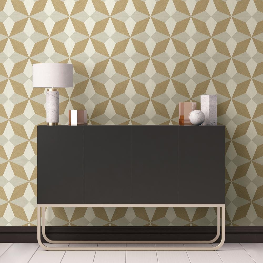 Valiant Gold Faux Grasscloth Geometric Wallpaper Roll