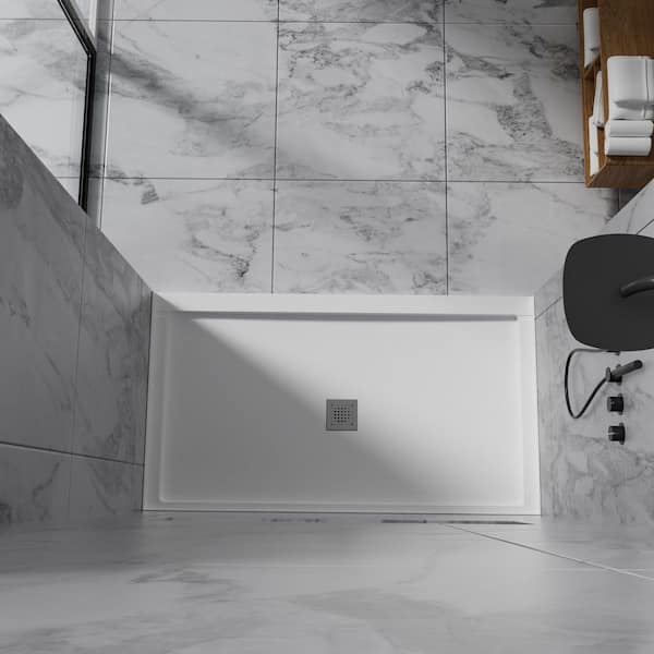 NANAWO 60 in. L x 32 in. W Alcove Shower Pan Base with Center