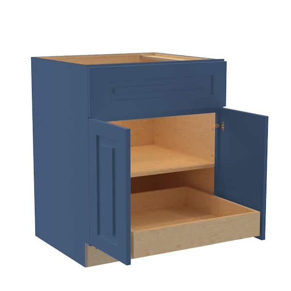 Home Decorators Collection Grayson 27 in. W x 24 in. D x 34.5 in. H Assembled Plywood Base Kitchen Cabinet in Mythic Blue with 1ROT Soft Close