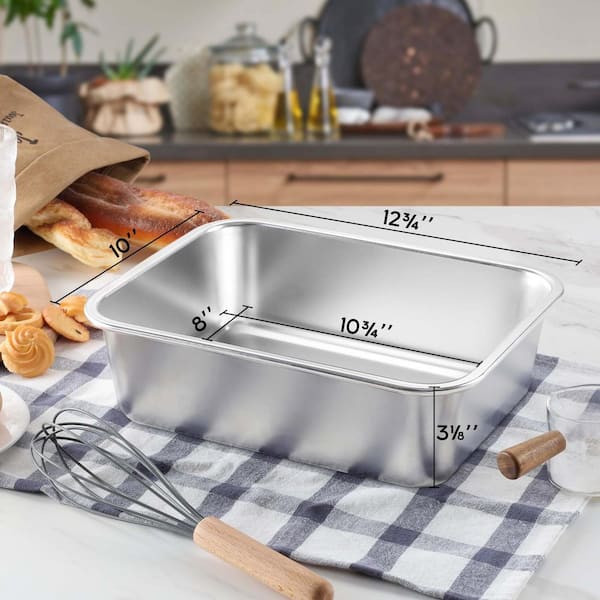 Deep Rectangular Stainless Steel Baking Pan Cake Dish with High Sides and Wide Edges for Oven Dishwasher Safe