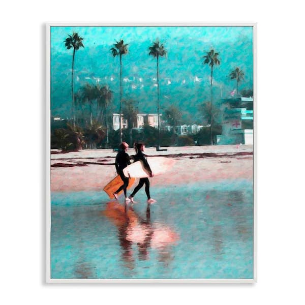 Stupell Industries Surfers Beach Break by Graffitee Studios White Framed Sports Giclee Art Print 20 in. x 16 in.