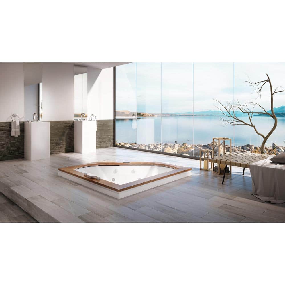 White Acrylic Corner Whirlpool Bathtub with Electronic Controls