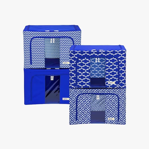 Organizeme 13 in. x 16.5 in. x 20 in. Blue Cobalt Multi Polyester Foldable Pop-Up Large Bin Blanket Bag (4-Pack)
