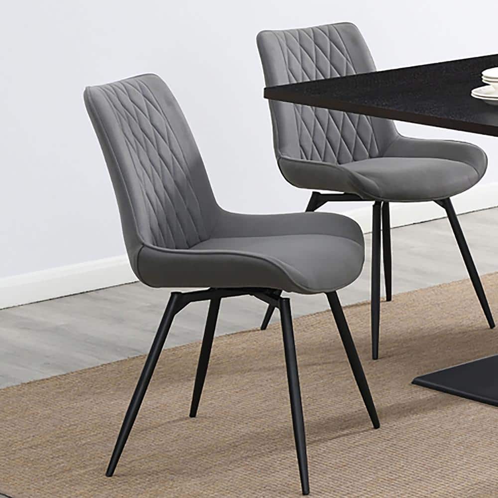 Gray Faux Leather Swivel Dining Chair with Metal Legs