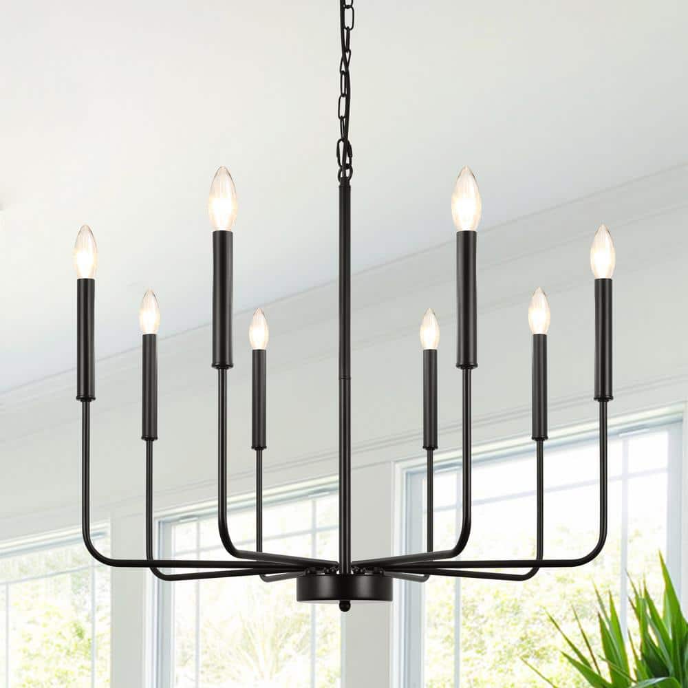 Classic 8-Light Black Rustic Linear Chandelier Traditional Fixture Farmhous