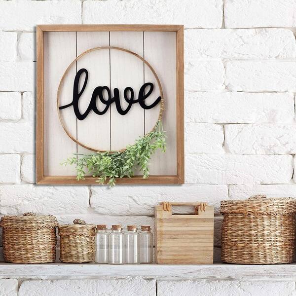 PARISLOFT Love Wood Framed Wall Decorative Sign with Green PVC