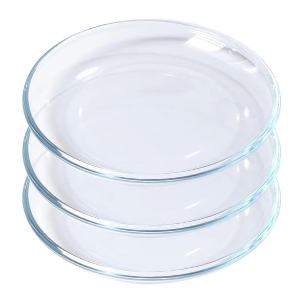 Tempered Glass 7 Inch Round Dessert Plates Unbreakable Microwave Safe for Appetizer, Fruit, Salad, Set of 3