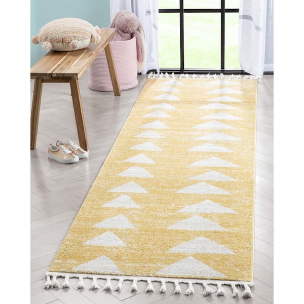 Kennedy Triangles Modern Geometric Kids Yellow 2 ft. 7 in. x 9 ft. 10 in. Runner Area Rug