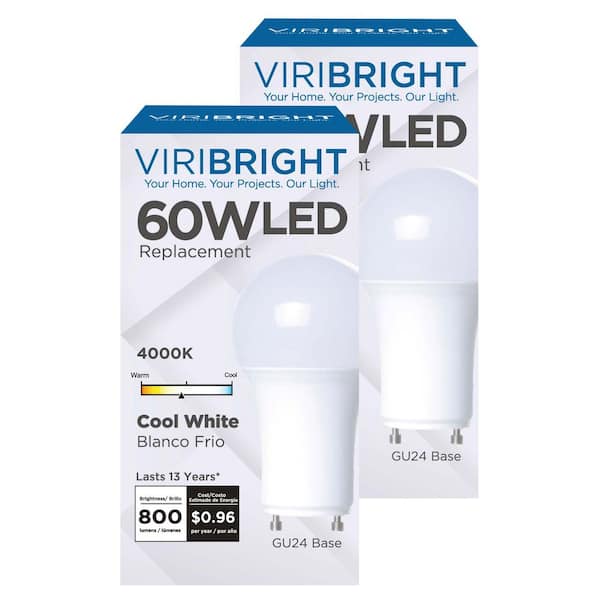 Viribright 60-Watt Equivalent A19 GU24 Dimmable Energy Star LED Light Bulb 4000K - 2 Pack
