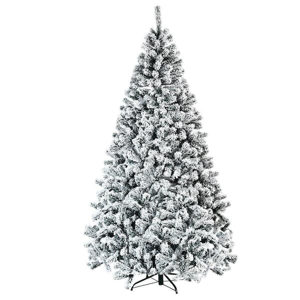 ANGELES HOME 7.5 ft. White Unlit Flocked PVC Artificial Christmas Tree with Metal Stand