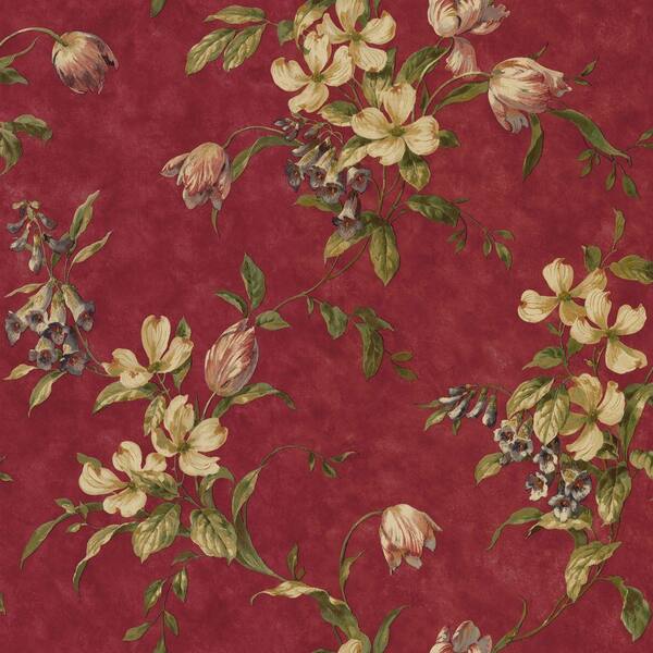 The Wallpaper Company 8 in. x 10 in. Red Tulip Trail Wallpaper Sample-DISCONTINUED