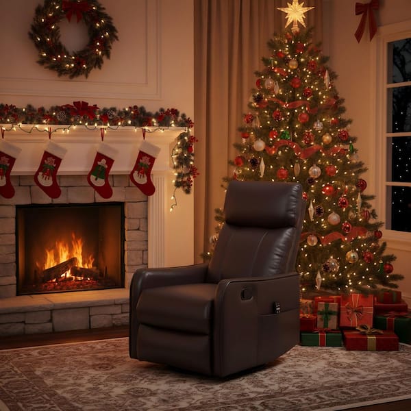 Brown Manual Recliner Chair with 360° Swivel Rocking Massage Heat Lumbar Support and Adjustable Back for Living Room