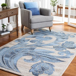 Abstract Beige/Blue 4 ft. x 6 ft. Oversized Floral Area Rug