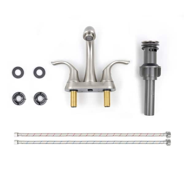 4 in. Centerset 2-Handle Bathroom Faucet with Drain Kit Included in Brushed Nickel