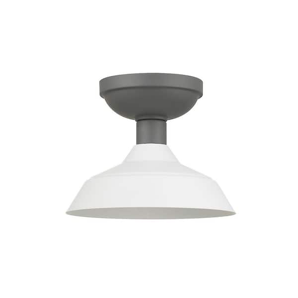 Globe Electric Kurt 1-Light Matte White Outdoor Indoor Semi-Flush Mount with Graphite Canopy