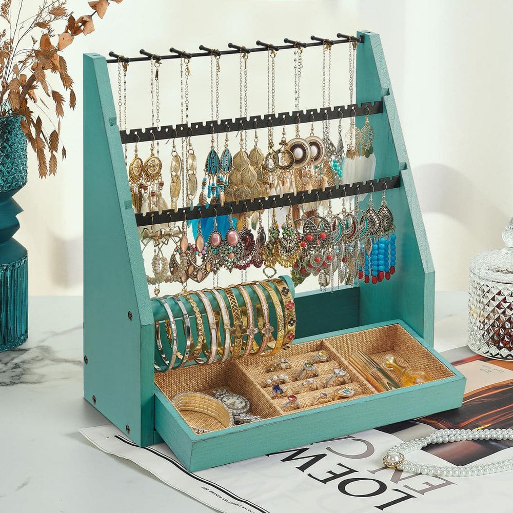 Green 12.8 ft. x 11.8 ft. Wooden Jewelry Organizer - Holds Necklaces, Bracelets, Earrings, Rings, and More price history on PriceWatchPro