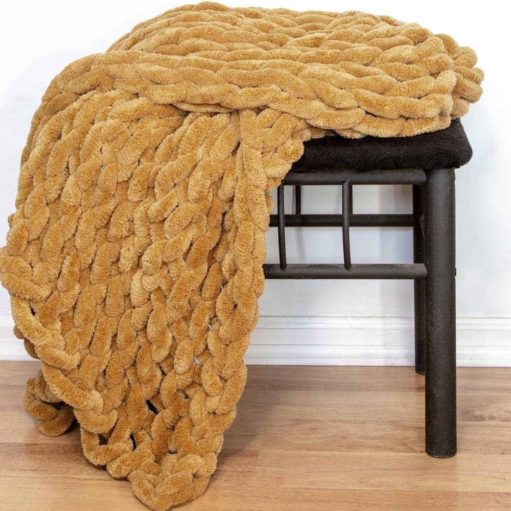 DONNA SHARP Gold Chenille Chunky Knit Throw 70080 - The Home Depot