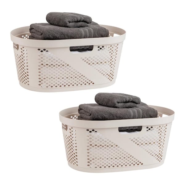 Mind Reader Ivory 10.5 in. H x 14.5 in. W x 23 in. L Plastic 60L Modern Slim Ventilated Rectangle Laundry Room Hamper (Set of 2)