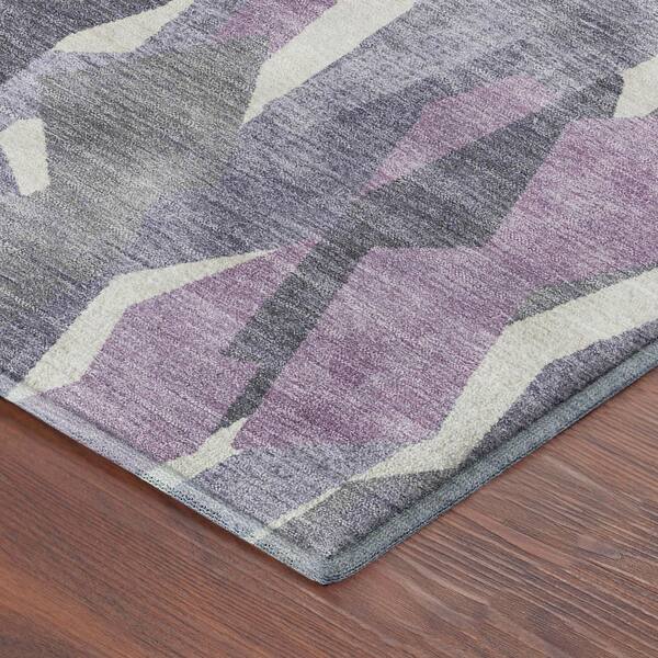 Mayfield Premium Machine Washable Abstract AMF2329 Purple 8 ft. x 8 ft. Round Rug
