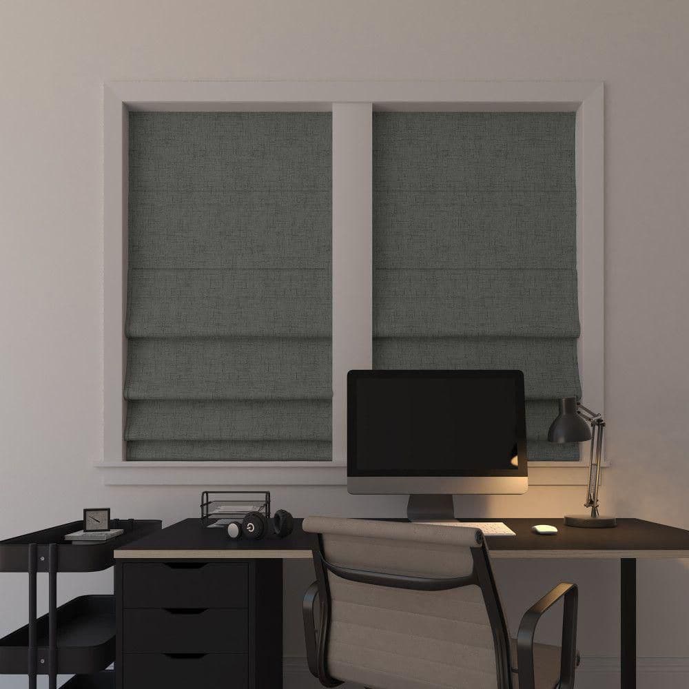 Gray Fabric Cordless Blackout Roman Shade 27"W x 64"L