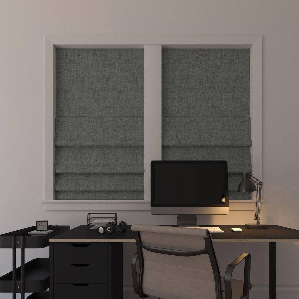 Gray Textured Blackout Cordless Roman Shade 33" x 64"