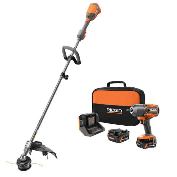 18V Brushless Cordless 4-Mode 1/2 in. Impact Wrench Kit w/ (2) 4.0 Ah Batteries, Charger, & 14 in. String Trimmer