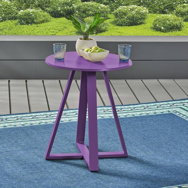 Noble House Haiti Matte Purple Round Metal Outdoor Bistro Table