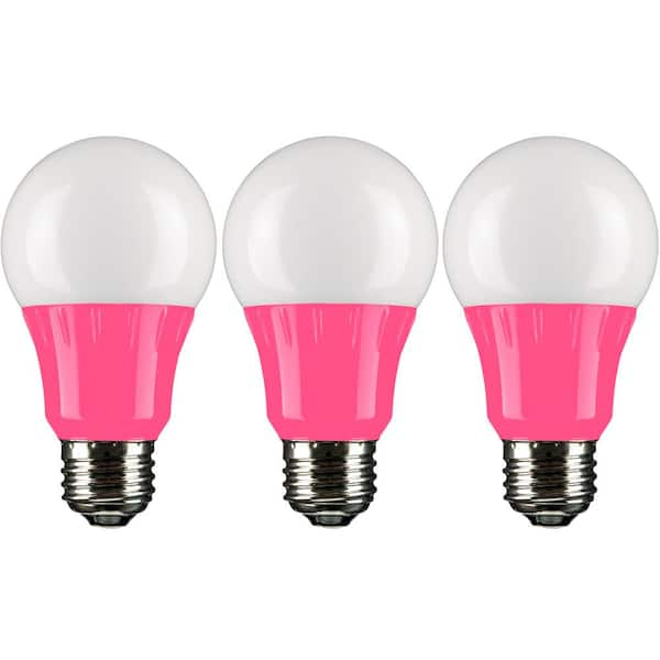 Sunlite 22-Watt Equivalent A19 LED Pink Light Bulbs Medium E26 Base in Pink (3-Pack)