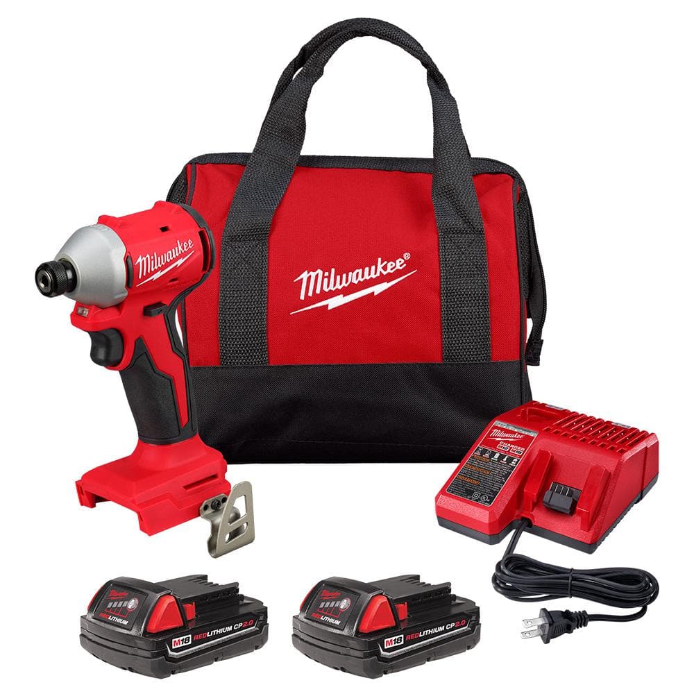 Milwaukee M18 18V Lithium-Ion Brushless Cordless 1/4 in. Impact Driver Kit with Two 2.0 Ah Batteries and Charger -  3650-22CT