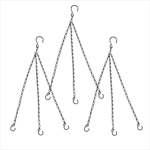 20 in. Iron Hanging Plant Chain and Hook, 360° Swivel Hanging Basket Chains, Plant Hangers for Outside, Black (3-Pack)