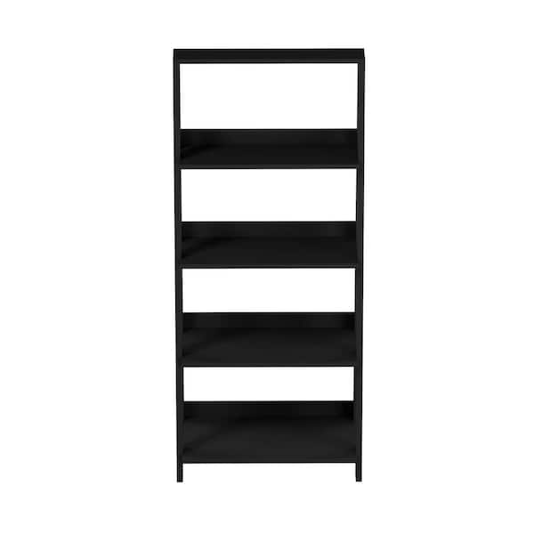 Lavish Home 55.25 in. Black 4-Tier Ladder Bookcase Freestanding Ladder Bookshelf,