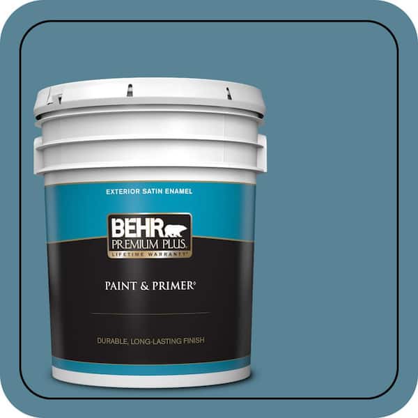 BEHR PREMIUM PLUS 5 gal. #S480-5 Blue Moon Bay Satin Enamel Exterior Paint & Primer