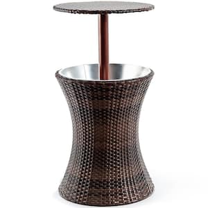 Rattan Style Outdoor Patio Cooler Table of Iron Frame Ice Bucket Deck Pool Party