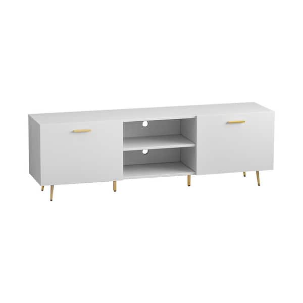FUFU&GAGA 69 in. W White TV Stand Entertainment Center for TV up to 65 in. Wood Console Table Storage Cabinet