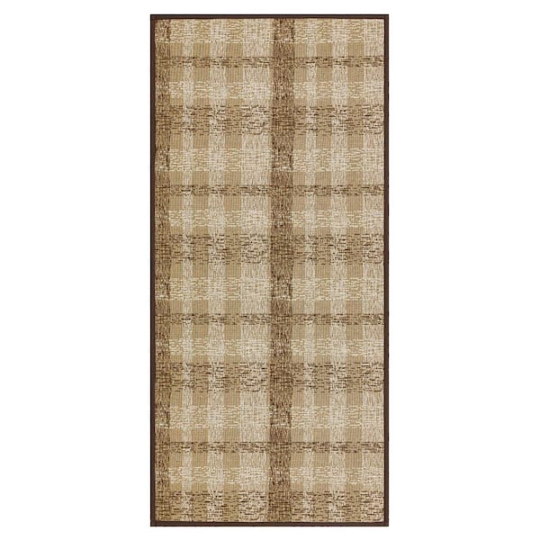Scribble Plaid Tan 20 in. x 42 in. Kitchen Mat