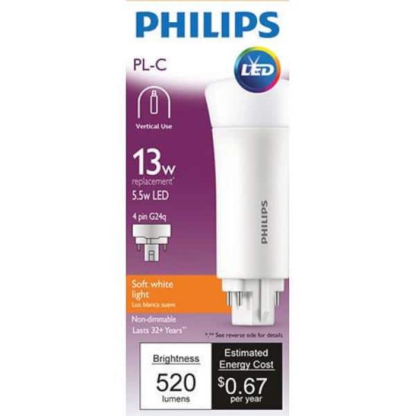 Philips 13-Watt Equivalent PL-C/T Pin Soft White CFLNi LED (12-Pack) 533975 - The Home Depot