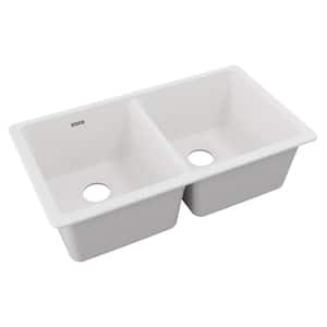 Quartz Classic 33 in. Undermount Double Bowl White Granite/Quartz Composite Kitchen Sink Only