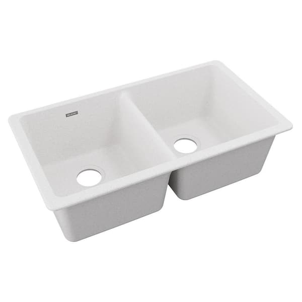 Elkay Quartz Classic 33 in. Undermount Double Bowl White Granite/Quartz Composite Kitchen Sink Only