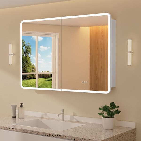 Aura 36 in. W x 32 in. H Medium Rectangular Aluminum Recessed/Surface Mount Dimmable Medicine Cabinet with Mirror
