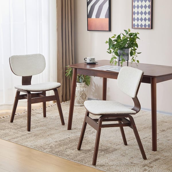 Lyveth Modern Upholstered Boucle Side Chair, White Plus Walnut