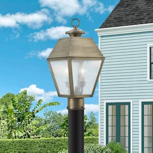 Willowdale 17.5 in. 2-Light Vintage Pewter Cast Brass Hardwired Outdoor Rust Resistant Post Light with No Bulbs Included