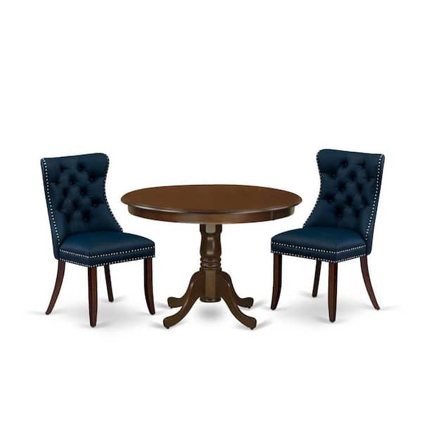 East West Furniture 3-Piece Mahogany Finish Solid Wood Top-Round Dining Room Set-Seats 4