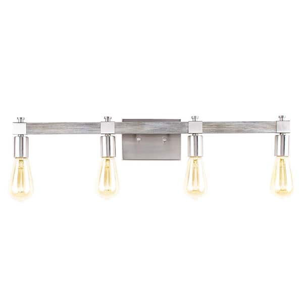 Eglo Westbury 4-Light Brushed Nickel with Painted Grey Driftwood Bath Light