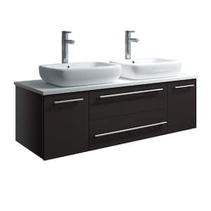 Lucera 48 in. W Wall Hung Bath Vanity in Espresso with Quartz Stone Vanity Top in White with White Basins