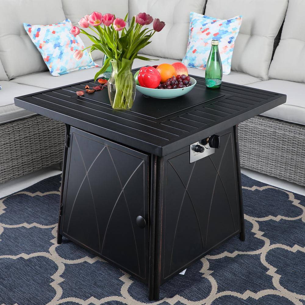 PHI VILLA Black 5-Piece Metal Patio Fire Pit Set with Padded Textilene Swivel Chairs - 3