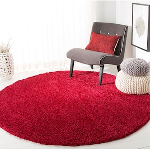 August Shag Red 5 ft. x 5 ft. Round Solid Area Rug